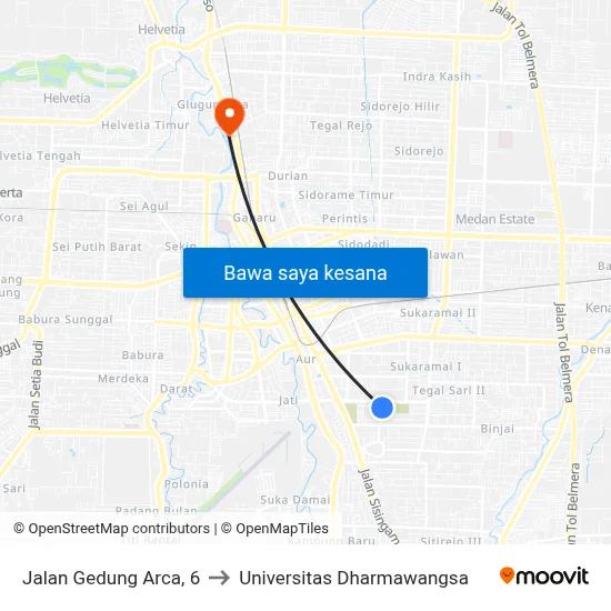 Jalan Gedung Arca, 6 to Universitas Dharmawangsa map