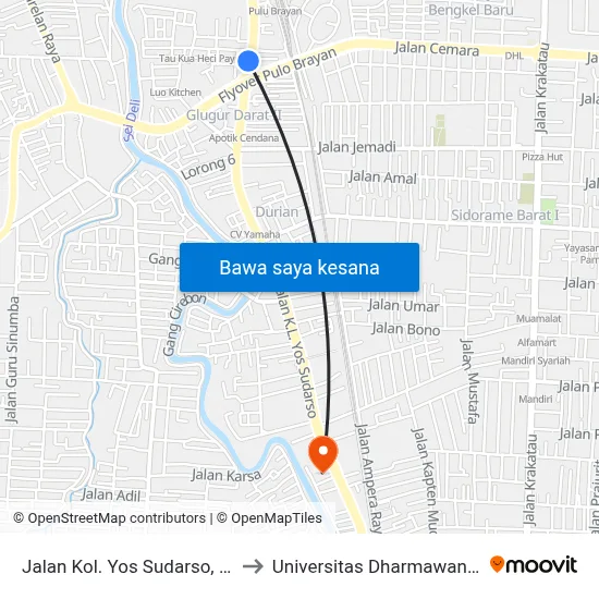 Jalan Kol. Yos Sudarso, 231 to Universitas Dharmawangsa map