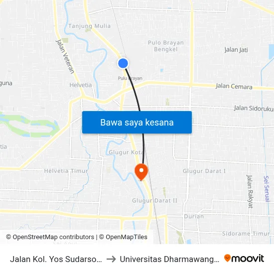 Jalan Kol. Yos Sudarso, 1 to Universitas Dharmawangsa map