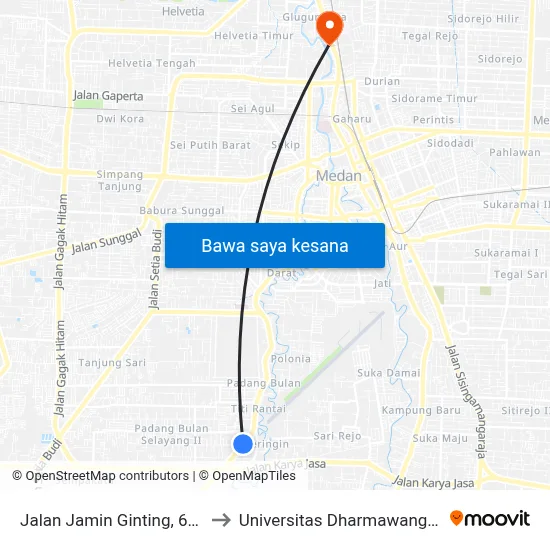 Jalan Jamin Ginting, 698 to Universitas Dharmawangsa map