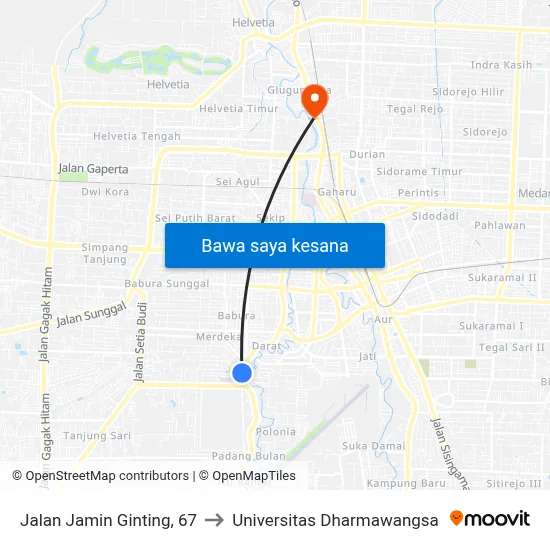 Jalan Jamin Ginting, 67 to Universitas Dharmawangsa map