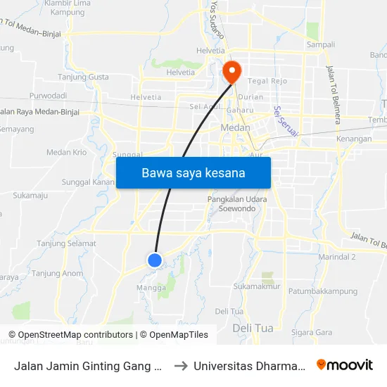 Jalan Jamin Ginting Gang Bangun, 1 to Universitas Dharmawangsa map