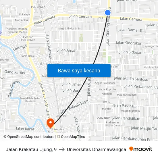 Jalan Krakatau Ujung, 9 to Universitas Dharmawangsa map