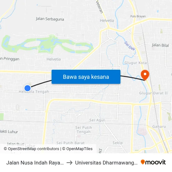 Jalan Nusa Indah Raya, 9 to Universitas Dharmawangsa map