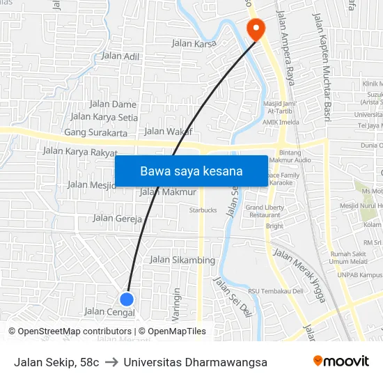 Jalan Sekip, 58c to Universitas Dharmawangsa map