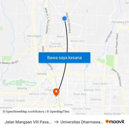 Jalan Mangaan VIII Pasar Iii, 2 to Universitas Dharmawangsa map