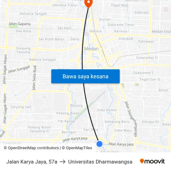 Jalan Karya Jaya, 57a to Universitas Dharmawangsa map