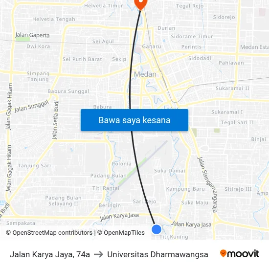 Jalan Karya Jaya, 74a to Universitas Dharmawangsa map