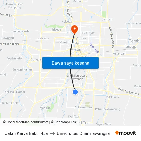 Jalan Karya Bakti, 45a to Universitas Dharmawangsa map