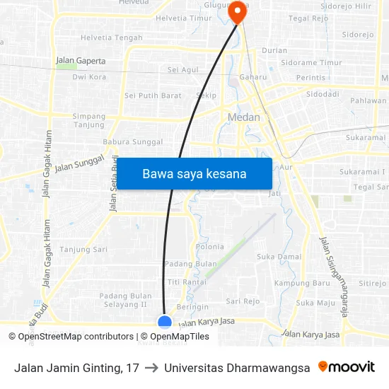 Jalan Jamin Ginting, 17 to Universitas Dharmawangsa map