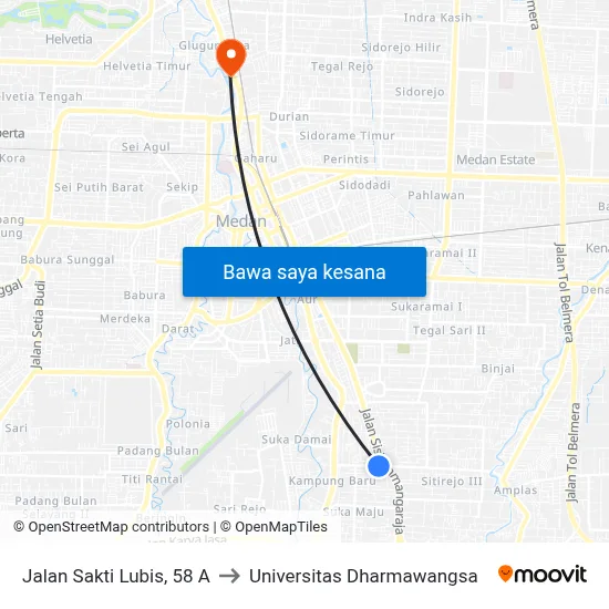 Jalan Sakti Lubis, 58 A to Universitas Dharmawangsa map