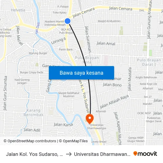 Jalan Kol. Yos Sudarso, 225 to Universitas Dharmawangsa map