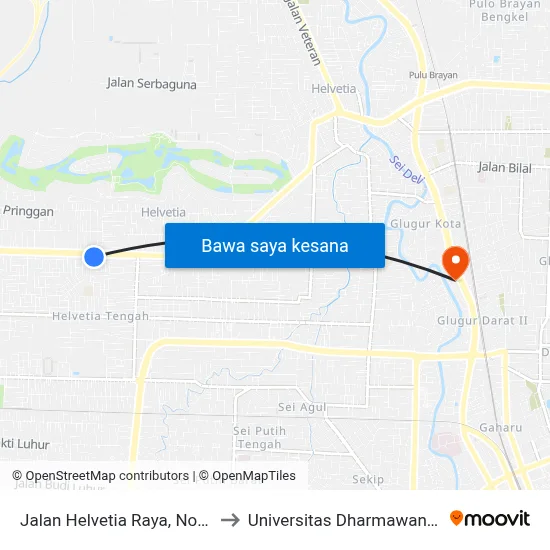 Jalan Helvetia Raya, No. 20 to Universitas Dharmawangsa map