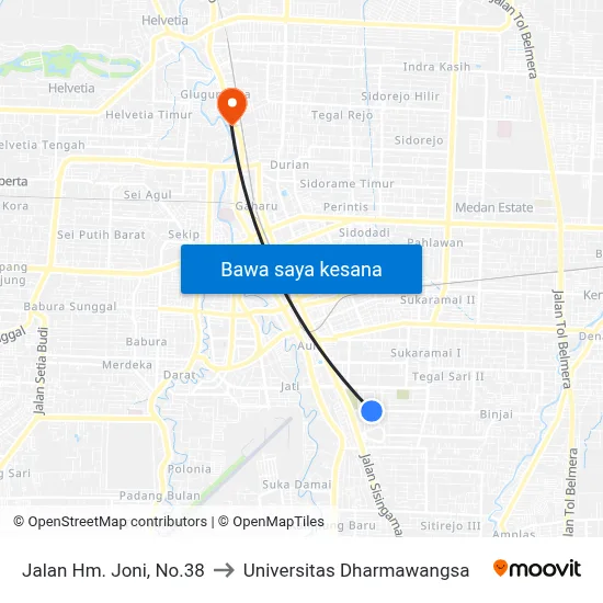Jalan Hm. Joni, No.38 to Universitas Dharmawangsa map