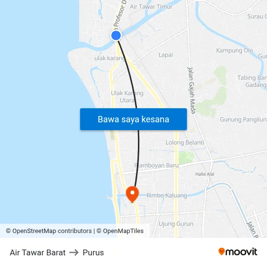 Air Tawar Barat to Purus map