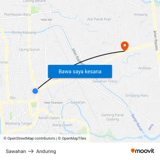 Sawahan to Anduring map