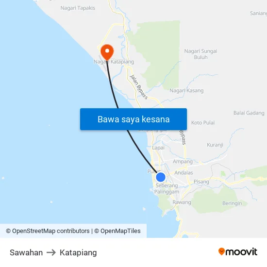 Sawahan to Katapiang map
