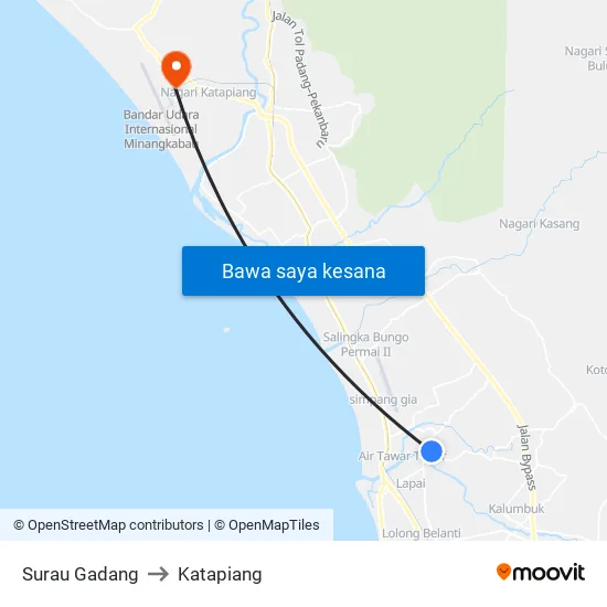 Surau Gadang to Katapiang map