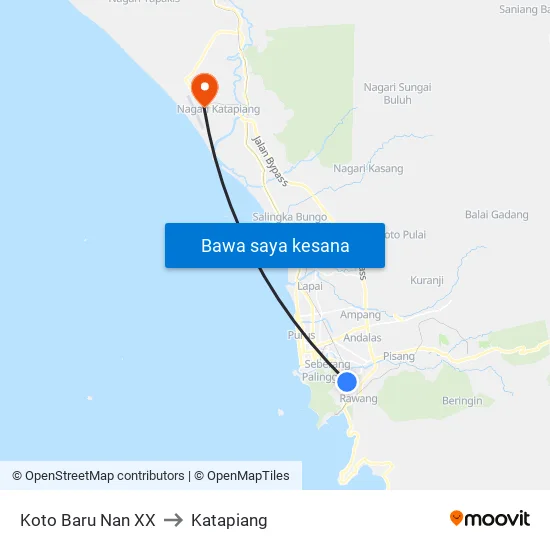 Koto Baru Nan XX to Katapiang map