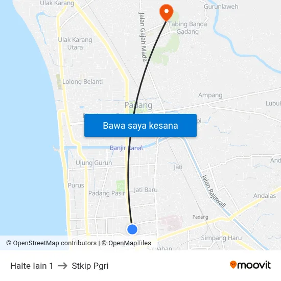 Halte Iain 1 to Stkip Pgri map