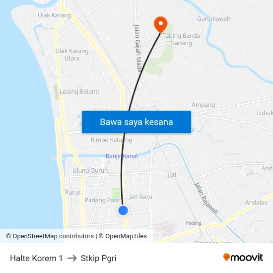 Halte Korem 1 to Stkip Pgri map