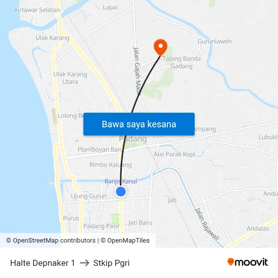 Halte Depnaker 1 to Stkip Pgri map