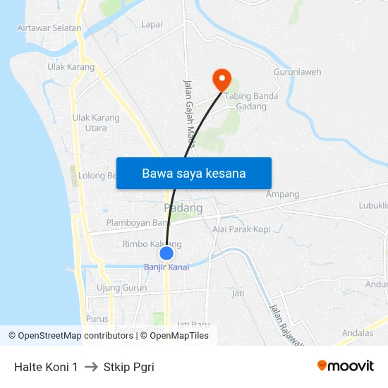 Halte Koni 1 to Stkip Pgri map