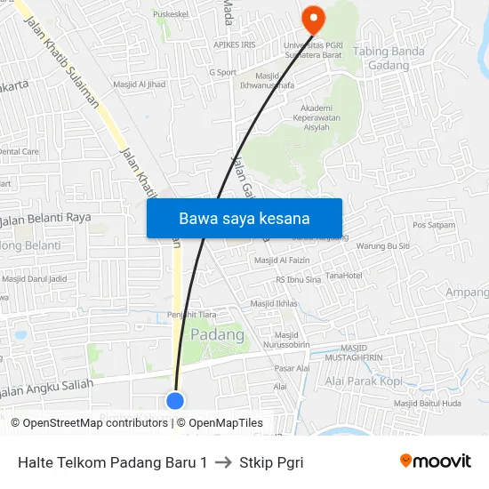Halte Telkom Padang Baru 1 to Stkip Pgri map