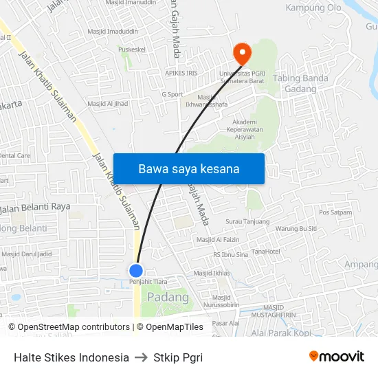 Halte Stikes Indonesia to Stkip Pgri map