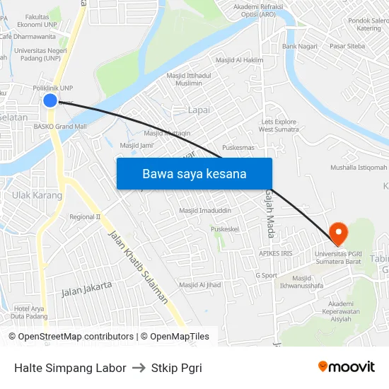 Halte Simpang Labor to Stkip Pgri map