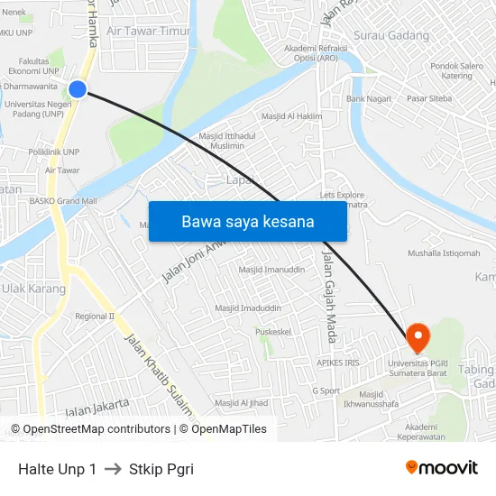 Halte Unp 1 to Stkip Pgri map
