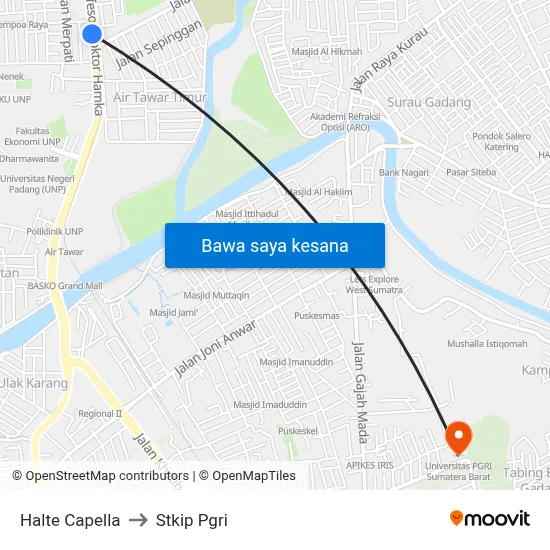 Halte Capella to Stkip Pgri map