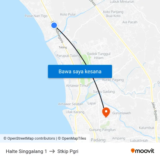 Halte Singgalang 1 to Stkip Pgri map
