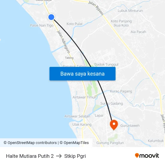 Halte Mutiara Putih 2 to Stkip Pgri map