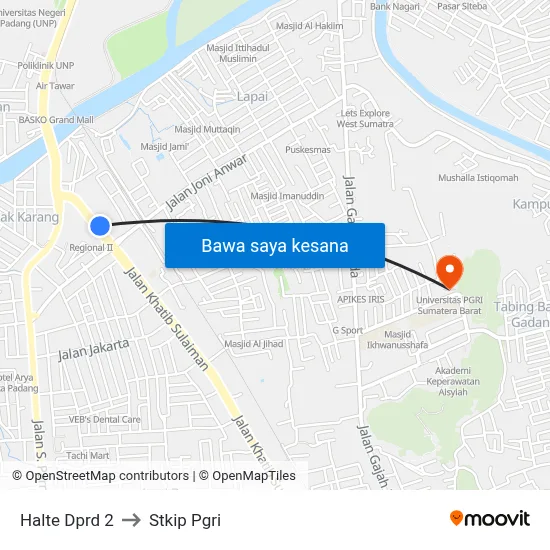 Halte Dprd 2 to Stkip Pgri map
