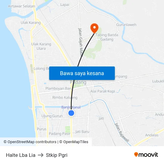 Halte Lba Lia to Stkip Pgri map