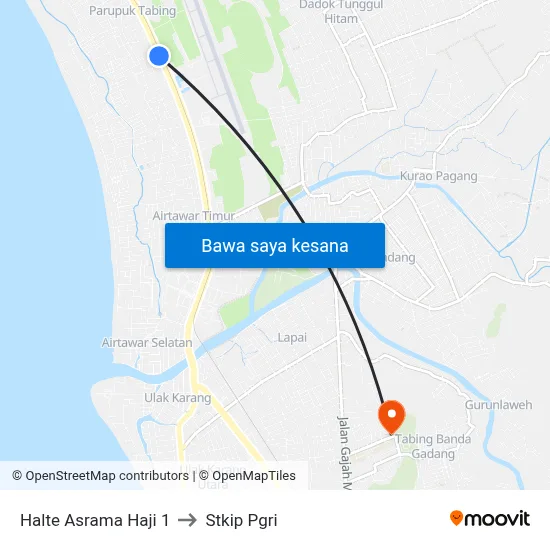 Halte Asrama Haji 1 to Stkip Pgri map