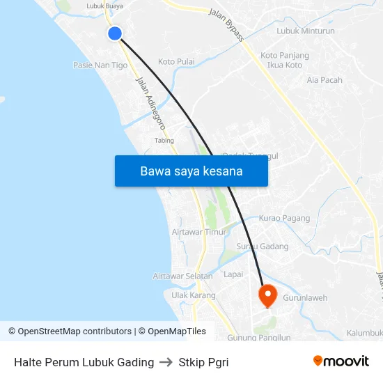 Halte Perum Lubuk Gading to Stkip Pgri map