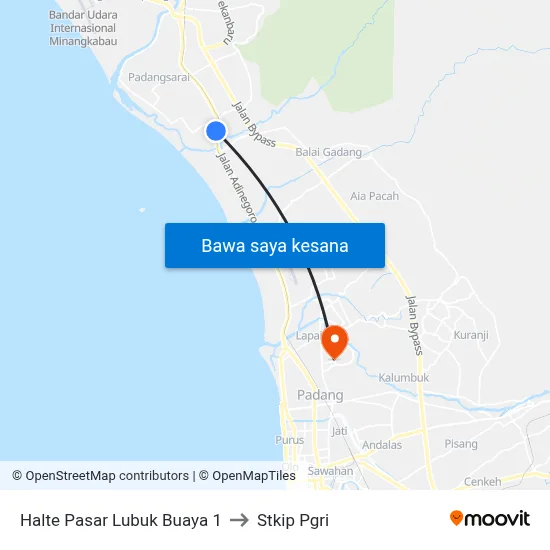 Halte Pasar Lubuk Buaya 1 to Stkip Pgri map