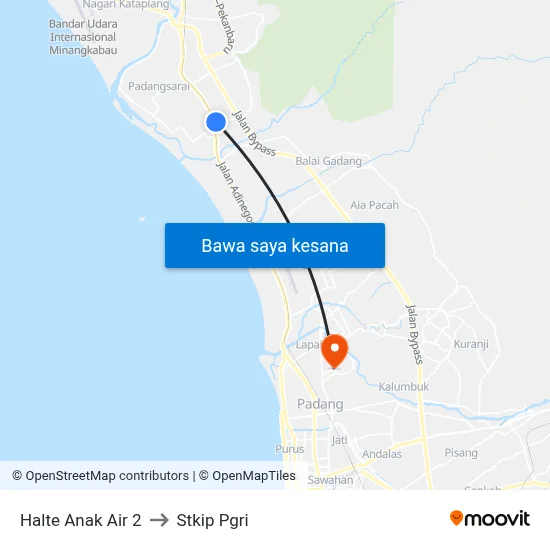 Halte Anak Air 2 to Stkip Pgri map