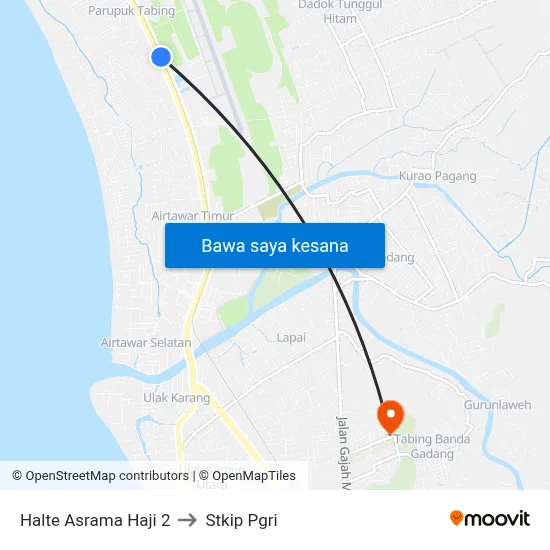 Halte Asrama Haji 2 to Stkip Pgri map