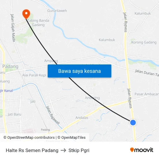Halte Rs Semen Padang to Stkip Pgri map