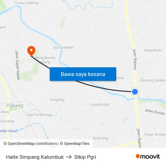 Halte Simpang Kalumbuk to Stkip Pgri map