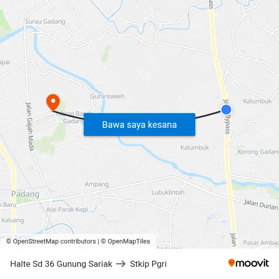 Halte Sd 36 Gunung Sariak to Stkip Pgri map