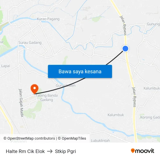 Halte Rm Cik Elok to Stkip Pgri map