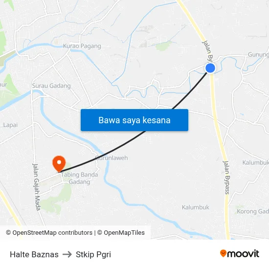 Halte Baznas to Stkip Pgri map