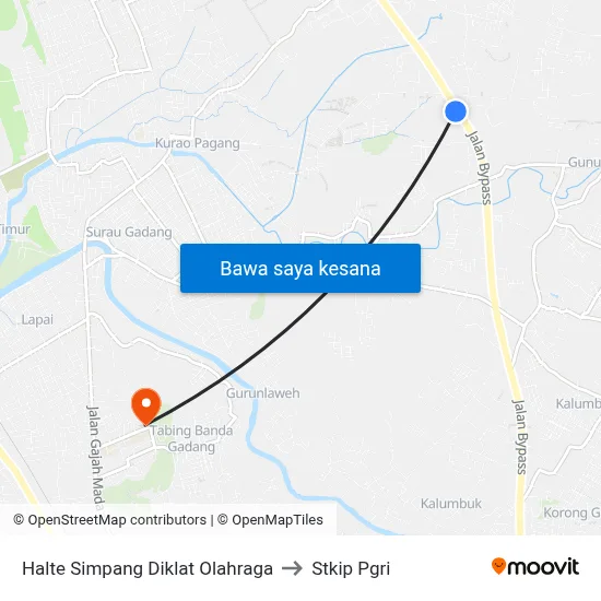 Halte Simpang Diklat Olahraga to Stkip Pgri map