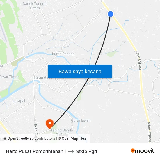 Halte Pusat Pemerintahan I to Stkip Pgri map