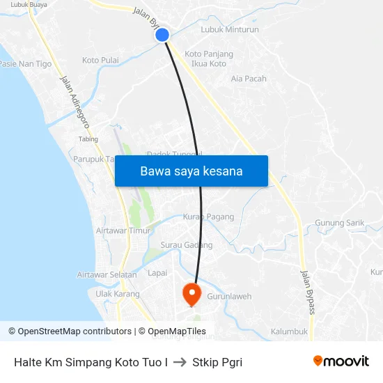 Halte Km Simpang Koto Tuo I to Stkip Pgri map