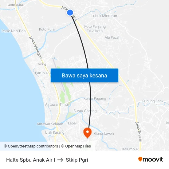 Halte Spbu Anak Air I to Stkip Pgri map
